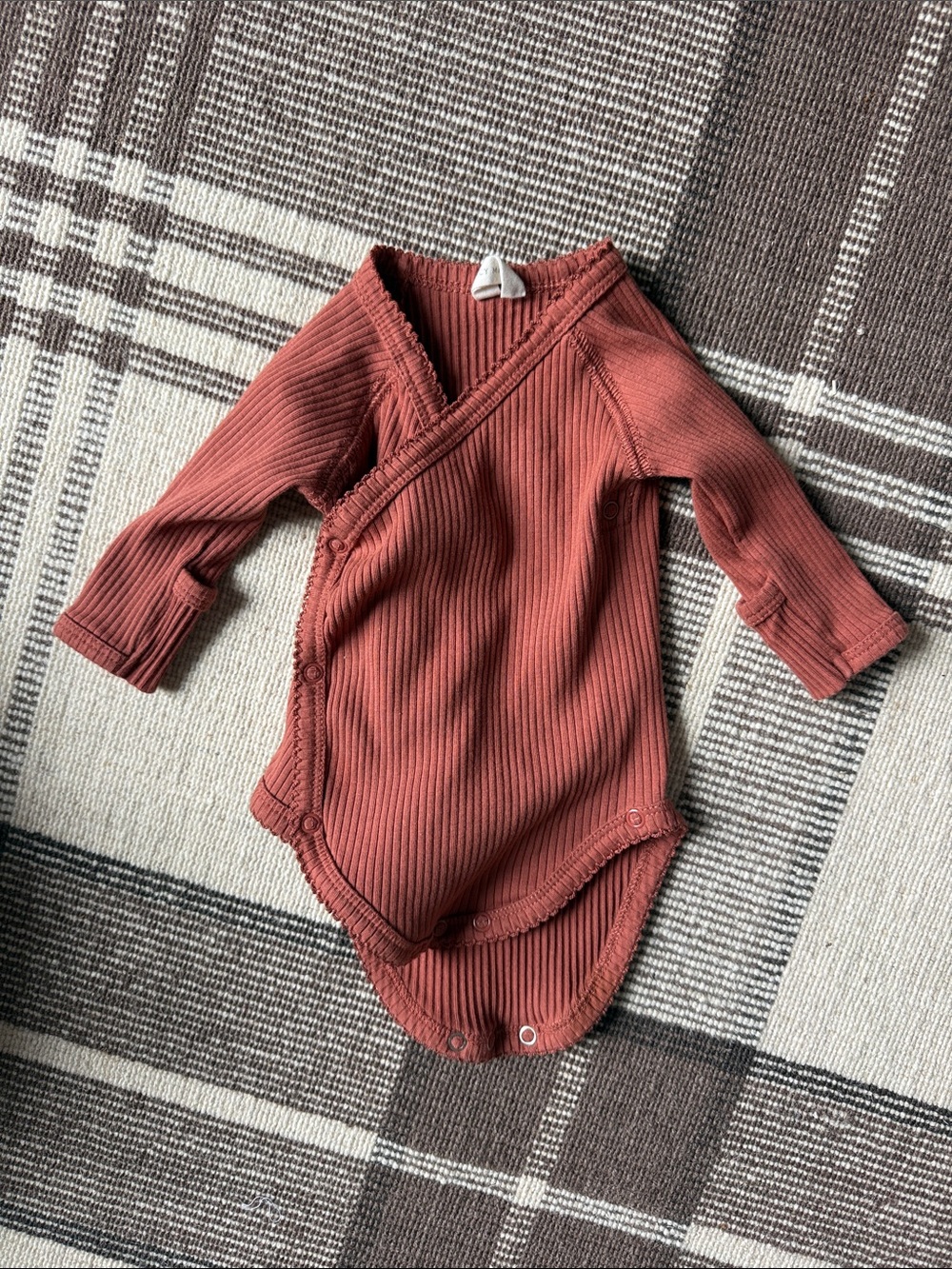 Rust Ribbed Wrap-Front Baby One-Piece Bodysuit Quincy Mae